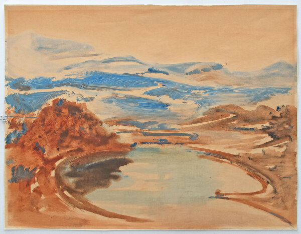 Unbekannt - Berglandschaft mit See - 20. Jhd. - Acrylmalerei über Aquarell