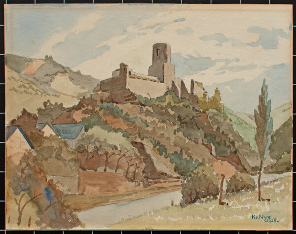 Unbekannt - Landschaft mit Burg - 1928 - Aquarell