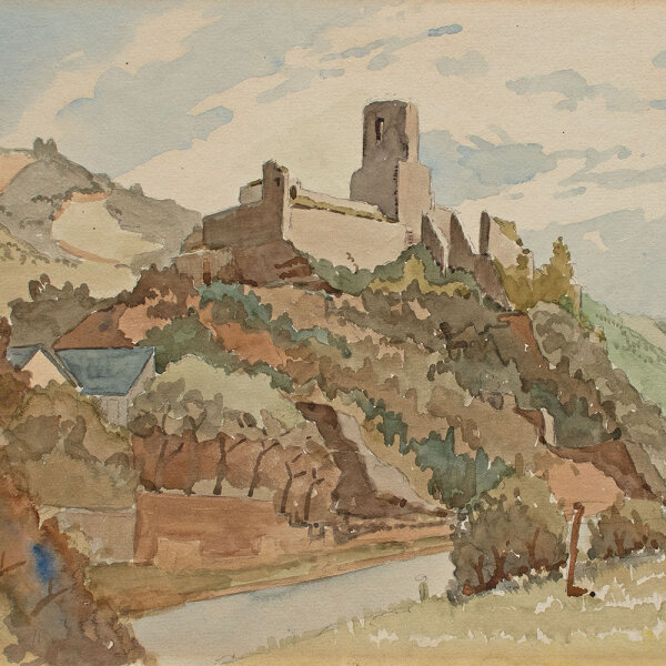 Unbekannt - Landschaft mit Burg - 1928 - Aquarell