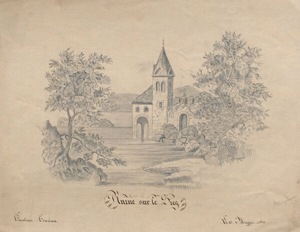 Carolina Coneina - Ruine sur le Sieg - 1869 - Bleistiftzeichnung