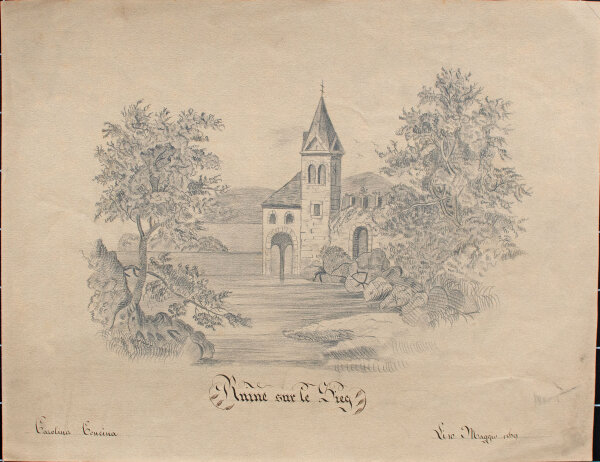 Carolina Coneina - Ruine sur le Sieg - 1869 - Bleistiftzeichnung