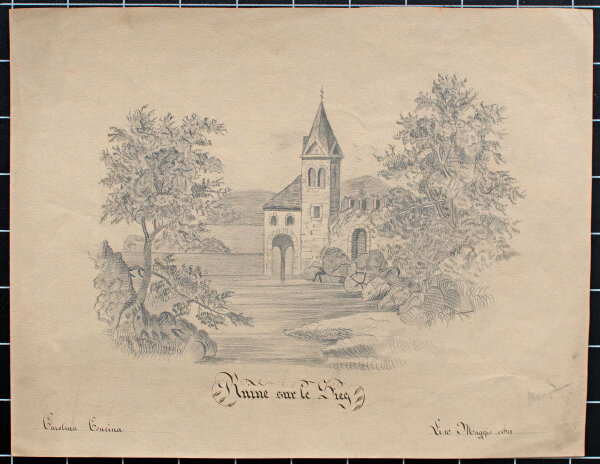 Carolina Coneina - Ruine sur le Sieg - 1869 - Bleistiftzeichnung