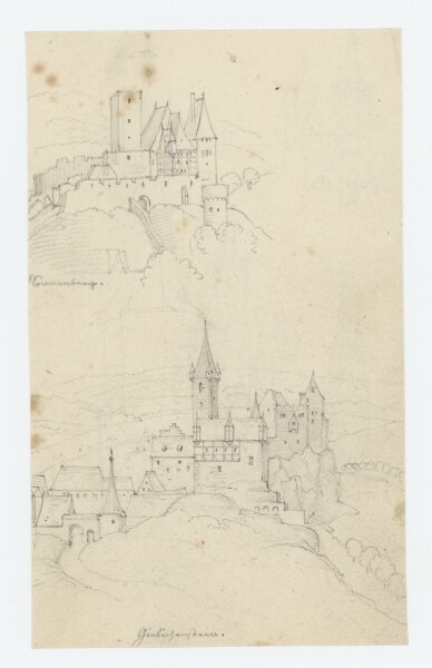 Friedrich Hoffstadt - Studienblatt mit den Burgen Sonnenburg und Giebichstein - Bleistift - Mitte 19. Jh.