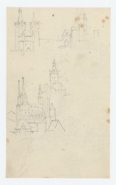 Friedrich Hoffstadt - Studienblatt mit den Burgen Sonnenburg und Giebichstein - Bleistift - Mitte 19. Jh.