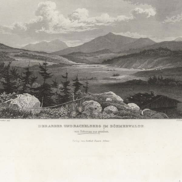 E. Hofer - Arber und Rachelberg im Böhmerwald - Stahlstich - um 1850