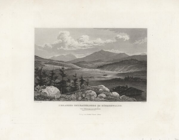 E. Hofer - Arber und Rachelberg im Böhmerwald - Stahlstich - um 1850