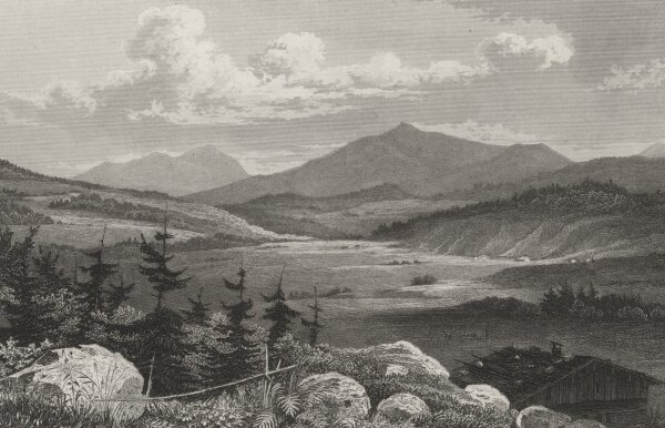 E. Hofer - Arber und Rachelberg im Böhmerwald - Stahlstich - um 1850