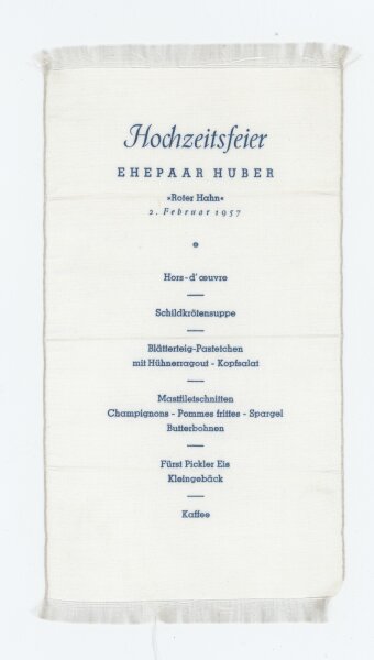 Hotel Roter Hahn - Hochzeitsmenü - Textildruck