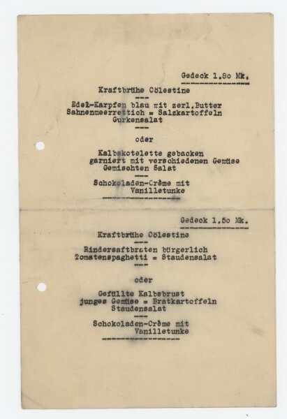 Gaststätte Fridrichsburg, Chemnitz - Speisekarte - Druck