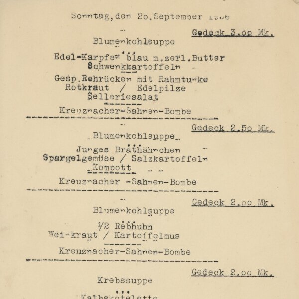 Chemnitz, Gaststätte Friedrichsburg - Speisekarte - Druckgrafik