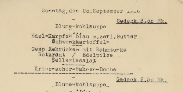 Chemnitz, Gaststätte Friedrichsburg - Speisekarte - Druckgrafik