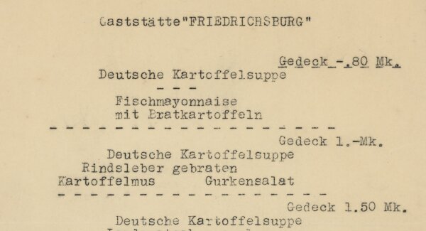 Chemnitz, Gaststätte Friedrichsburg - Speisekarte - Druckgrafik