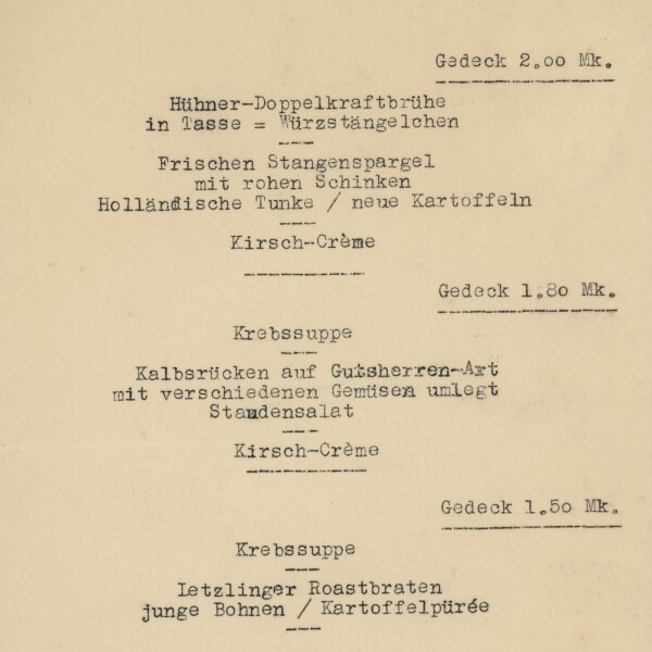 Chemnitz, Gaststätte Friedrichsburg - Speisekarte - Druckgrafik