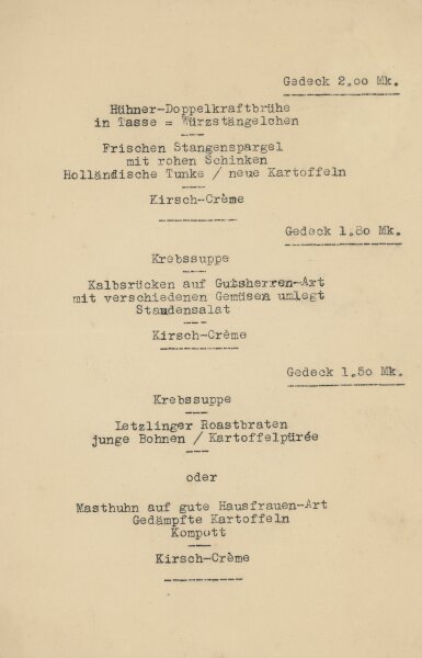 Chemnitz, Gaststätte Friedrichsburg - Speisekarte - Druckgrafik