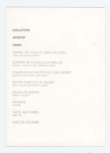 Air France - Menükarte Paris-Chicago - Druckgrafik