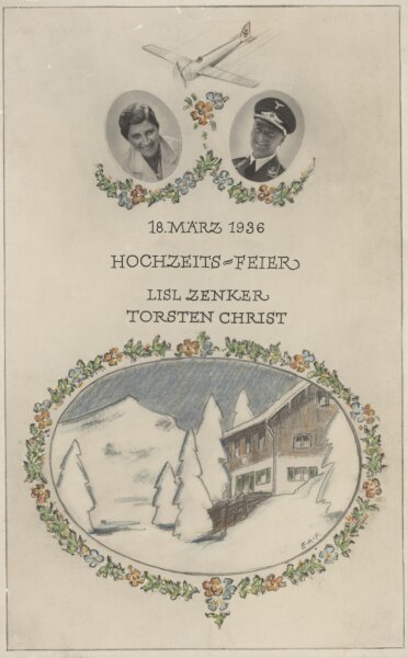 Lisl Zenker - Menükarte Hochzeitsfeier - Druckgrafik