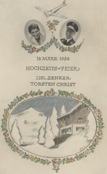 Lisl Zenker - Menükarte Hochzeitsfeier - Druckgrafik
