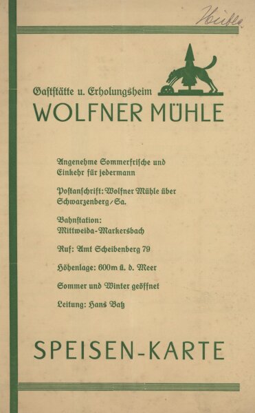 Wolfener Mühle - Speisen-Karte - Druckgrafik