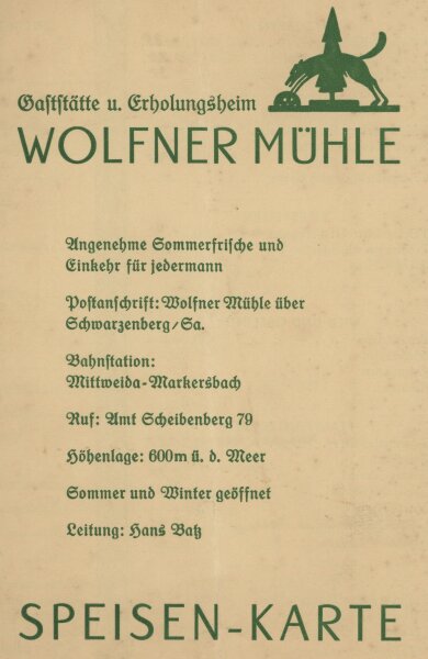 Wolfener Mühle - Speisen-Karte - Druckgrafik