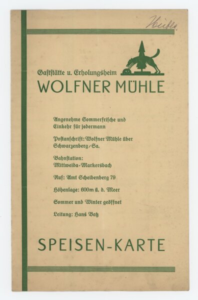 Wolfener Mühle - Speisen-Karte - Druckgrafik