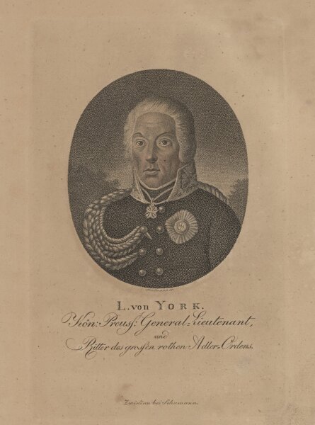 Verlag Gebr. Schumann, Zwickau - Bildnis Ludwig Yorck von Wartenburg - Stahlstich - um 1813