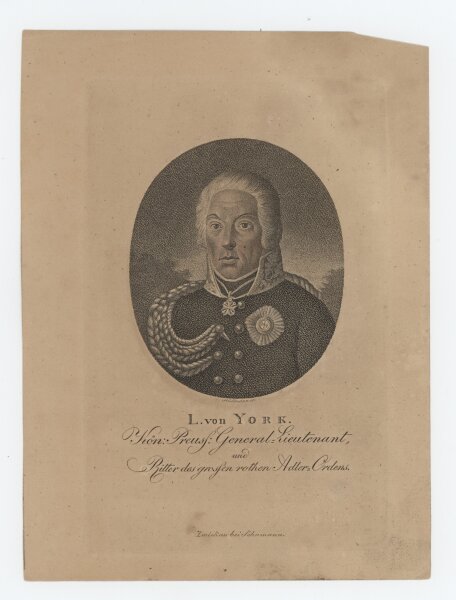 Verlag Gebr. Schumann, Zwickau - Bildnis Ludwig Yorck von Wartenburg - Stahlstich - um 1813