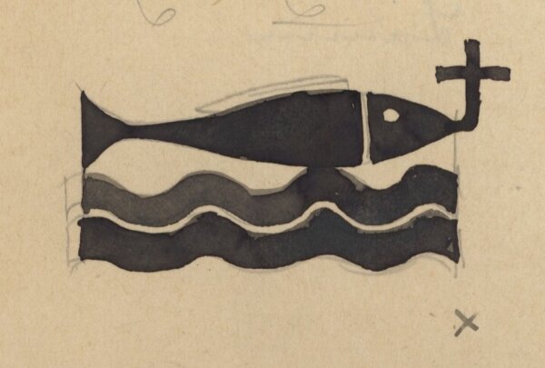 unbekannt - Fisch und Kreuz - Aquarell - Anfang 20. Jhd