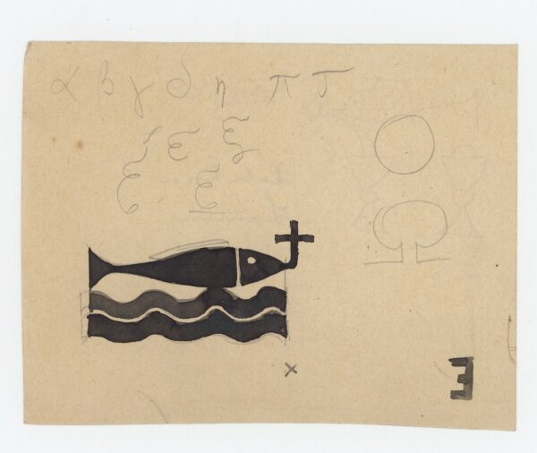 unbekannt - Fisch und Kreuz - Aquarell - Anfang 20. Jhd