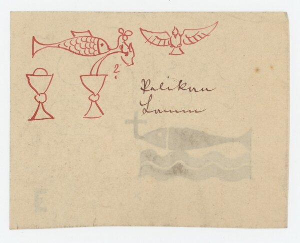 unbekannt - Fisch und Kreuz - Aquarell - Anfang 20. Jhd