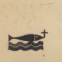 unbekannt - Fisch und Kreuz - Aquarell - Anfang 20. Jhd