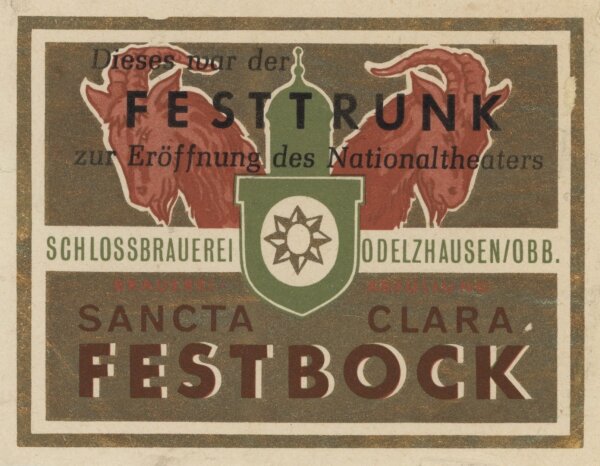 Schlossbrauerei Odelzhausen - Etikett Sancta Clara Festbock - Offsetdruck - 1950er