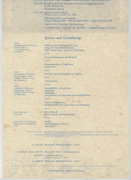 Altötting Bavaria Hotelberufsfachschule - Diner Amical - Offsetdruck - 8.3.1986