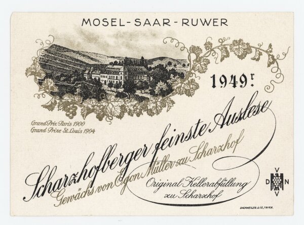 Egon Müller zu Scharzhof - Scharzhof Mosel-Saar-Ruwer 1949r - Offsetdruck - 1940er