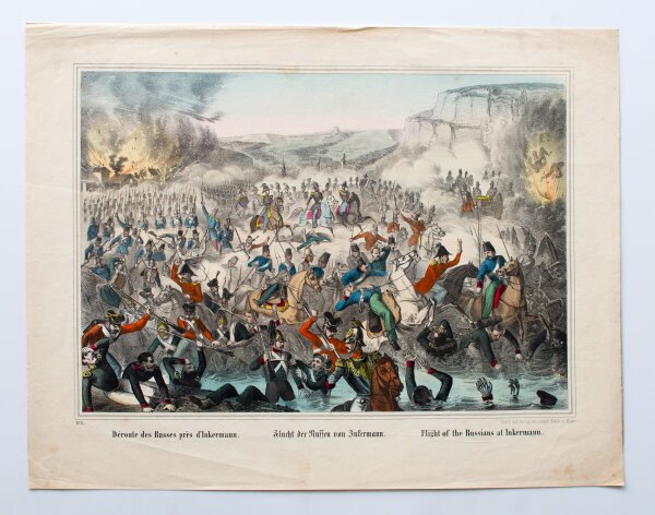 Unbekannt - Flucht der Russen von Inkermann 1854 - Kolorierte Lithografie - um 1870