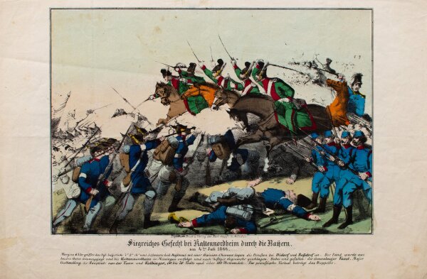 Unbekannt - Gefecht bei Kaltennordheim 1866 - Kolorierte Lithografie - um 1870