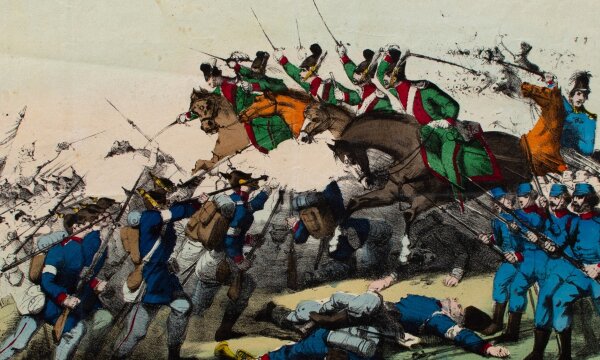 Unbekannt - Gefecht bei Kaltennordheim 1866 - Kolorierte Lithografie - um 1870