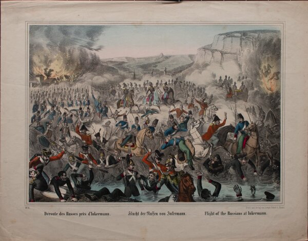 Unbekannt - Flucht der Russen von Inkermann - Handkolorierte Lithografie - um 1860