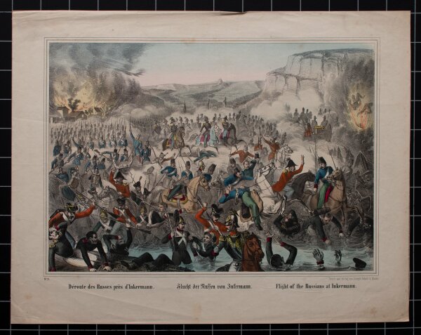 Unbekannt - Flucht der Russen von Inkermann - Handkolorierte Lithografie - um 1860
