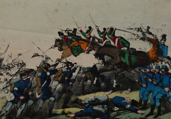 Unbekannt - Siegreiches Gefecht bei Kaltennordheim durch die Bayern - Handkolorierte Lithografie - um 1870