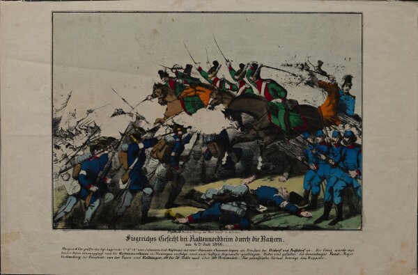 Unbekannt - Siegreiches Gefecht bei Kaltennordheim durch die Bayern - Handkolorierte Lithografie - um 1870