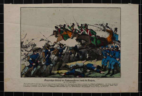 Unbekannt - Siegreiches Gefecht bei Kaltennordheim durch die Bayern - Handkolorierte Lithografie - um 1870