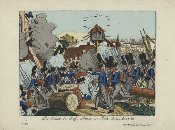 Unbekannt - Die Schlacht bei Groß-Beeren, vor Berlin - Handkolorierte Lithografie - um 1850