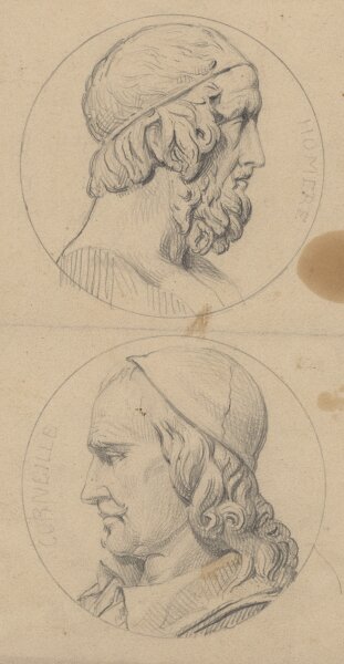 unbekannt - Bildnis Homer und Pierre Corneille - Bleistiftzeichnung - um 1900