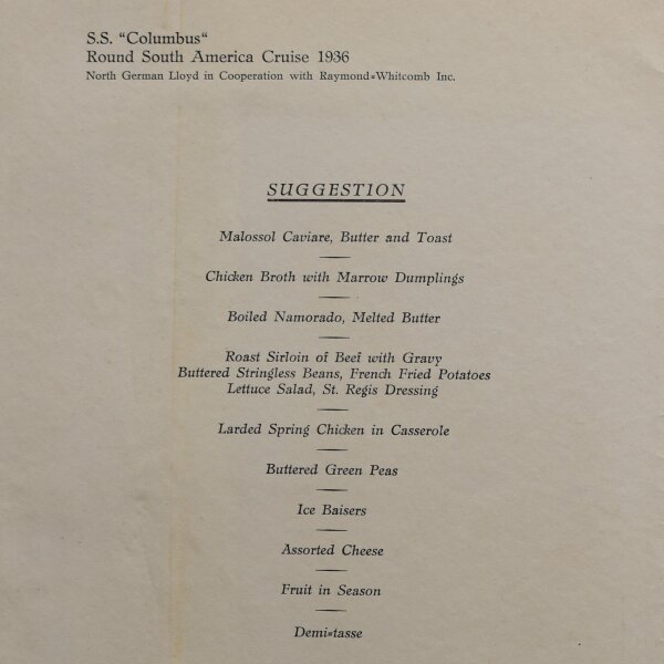 Norddeutscher Lloyd Bremen - Menükarte - Offsetdruck - 15.3.1936