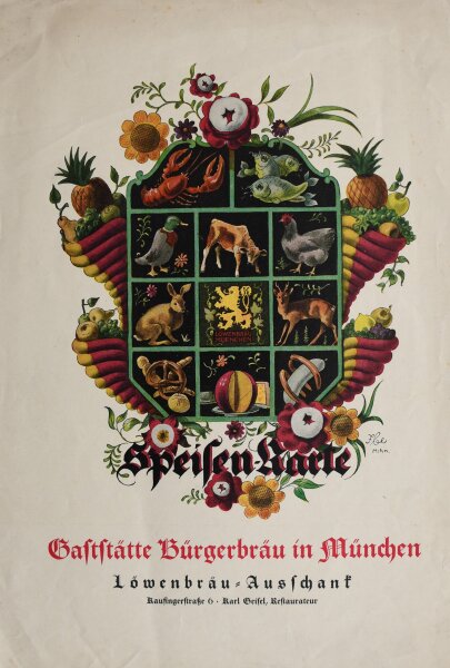 Restauration Bürgerbräu München - Blanko Speisekarte - Offsetdruck - 1. Viertel 20. Jhd.