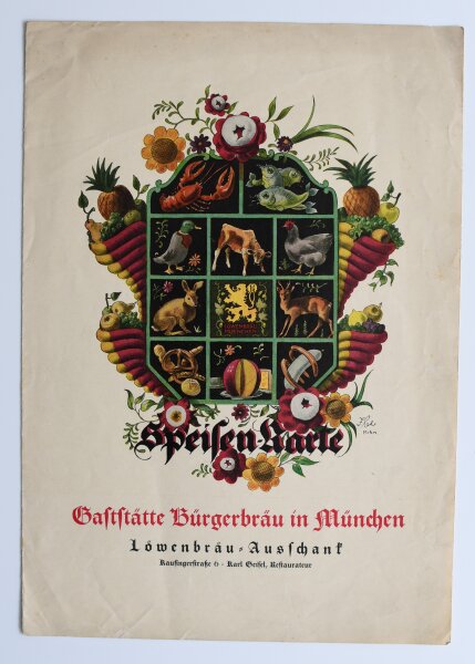 Restauration Bürgerbräu München - Blanko Speisekarte - Offsetdruck - 1. Viertel 20. Jhd.