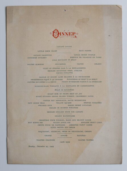 Unbekannt - Menükarte Dinner - Offsetdruck - 25.12.1904