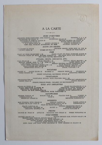 Unbekannt - Carte du Jour - Offsetdruck - 4.10.1929
