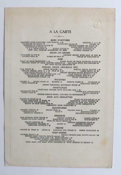 Unbekannt - Carte du Jour - Offsetdruck - 19.9.1929
