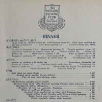 Motion Picture Club New York - Menükarte Dinner -...